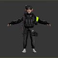Game Movie Character In Black Tactical Jacket Green Stripe Cap White Shoes Arms Outstretched