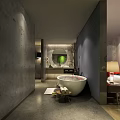 Modern Hotel Guest Room With Comfortable Bed Red Pillows And Decorative Artwork