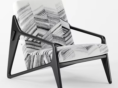 Modern Single Sofa Featuring Black and White Striped Upholstery and Sleek Black Armrests Design 3d model