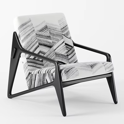 Modern Single Sofa Featuring Black and White Striped Upholstery and Sleek Black Armrests Design 3d model