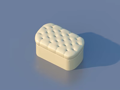 Beige Upholstered Stool With Tufted Diamond Pattern And Oval Shape 3d model