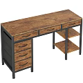 Wooden Top Office Desk With Metal Frame Multiple Drawers And Storage Shelves