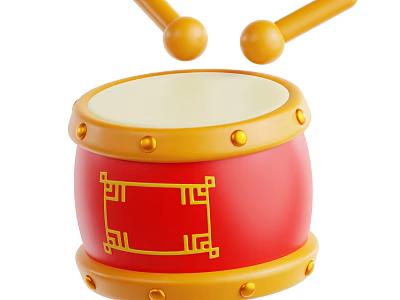 Red Drum Decorative Ornament Set with Yellow Accents and Hanging Drumsticks 3d model