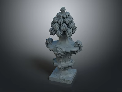 Elegant Ornate Decorative Sculpture With Intricate Carvings Square Base And Floral Top 3d model