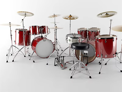 Complete Red Drum Set with Cymbals Drum Stool and Metal Stands for Musical Performance 3d model