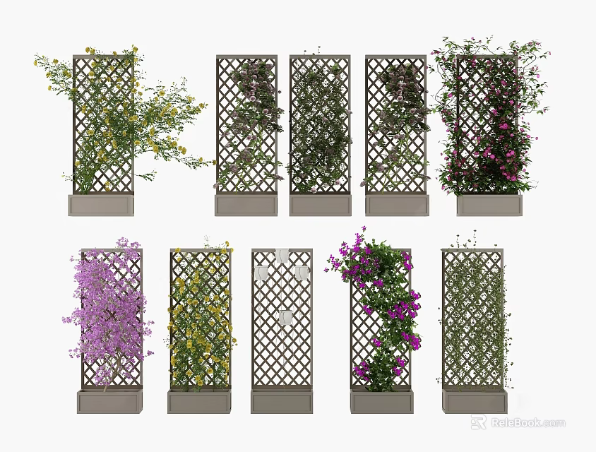 Vine Covered Trellis Designs With Colorful Climbing Plants For Garden Decoration 3d model 