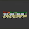 Two Yellow Buses with Red and Green Roofs Parked on Reflective Ground