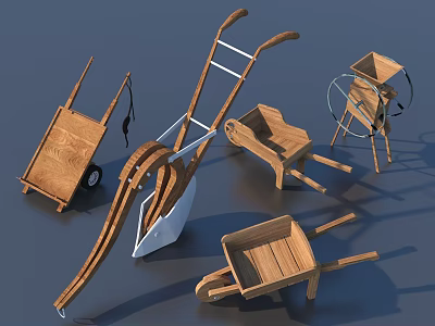 Practical Wooden And Metal Hand Carts For Gardening And Household Tasks 3d model