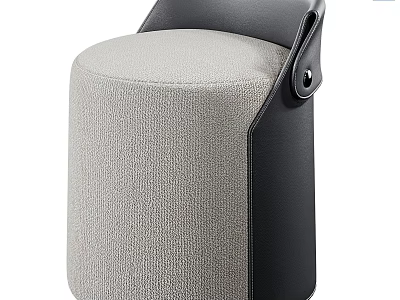 Modern Upholstered Stool With Gray Fabric Seat And Black Leather Accents 3d model