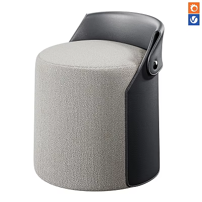 Modern Upholstered Stool With Gray Fabric Seat And Black Leather Accents 3d model