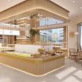 Cozy Dessert Shop Interior With Wooden Decor Glass Display Cases And Fresh Pastries