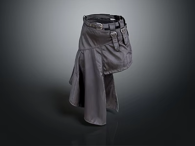 Gray Asymmetrical Skirt With Belt And Multiple Pockets Modern Fashion Design 3d model