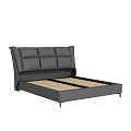 Modern Grey Upholstered Double Bed with Padded Panel Headboard Sturdy Frame and Wooden Slats