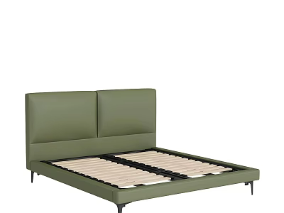 Green Leather Double Bed With Twin Panel Headboard Wooden Slat Base Metal Legs 3d model