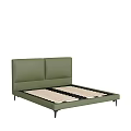 Green Leather Double Bed With Twin Panel Headboard Wooden Slat Base Metal Legs