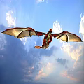Science and Technology Exhibition Hall Displaying Flying Red Dragon in Blue Sky White Clouds