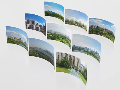Aerial Planning Panoramic View Of Urban Buildings Green Spaces And Rivers 3d model