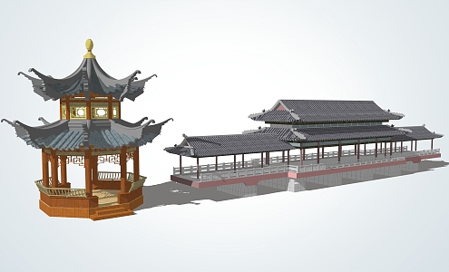 Chinese-style pavilion antique pavilion porch 3d model