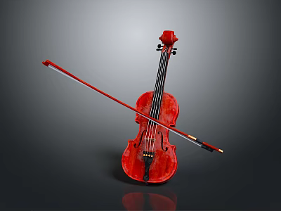 Red Classical Violin With Wooden Bow For Musical Practice And Daily Living Use 3d model