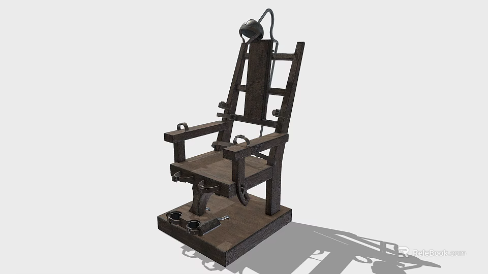 Antique Wooden Electric Chair Structure Featuring Metal Components And Intricate Details 3d model 