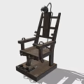 Antique Wooden Electric Chair Structure Featuring Metal Components And Intricate Details