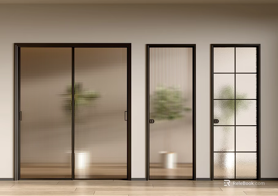 Modern Interior Sliding Doors With Three Unique Glass Panel Designs 3d model 