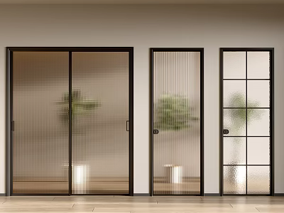 Modern Interior Sliding Doors With Three Unique Glass Panel Designs 3d model