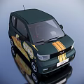 Green Wuling Hongguang MINIEV Compact Electric Car With Yellow Stripes Design