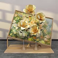 Floral Painting With Golden Flowers On Display Stand As Artistic Photo Check-in Spot