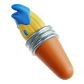 Colorful Paintbrush with Blue Yellow Paint Orange Handle Silver Metal Rings for Art Painting
