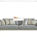 Modern Light Gray Two Seater Sofa With Geometric And Tree Pattern Pillows And Metal Legs 3d model