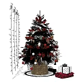 Decorated Christmas Tree With Red Ornaments Gifts And Festive Lights