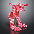 Fashionable Red And White Checkered Open Toe High Heels With Bow Tie Laces