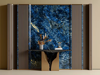 Elegant Entryway Design With Blue Marble Wall Black Console Table And Decorative Plants 3d model