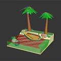 Tropical Natural Scene With Palm Trees Small Boat Calm Water And Rocks