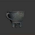Hand Carved Gray Three Legged Vessel Sculpture With Handle And Classic Design