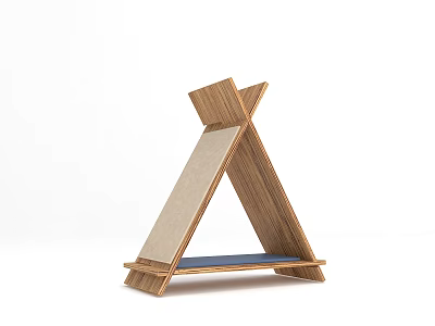 Wooden Triangular Stand With Crossed Frame Light Colored Board And Blue Base Mat 3d model