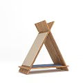 Wooden Triangular Stand With Crossed Frame Light Colored Board And Blue Base Mat 3d model