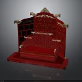 Traditional Chinese Red Carved Throne With Ornate Backrest And Armrests