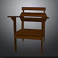 Classic Wooden Furniture Chair With Armrests And Horizontal Slats Backrest Design
