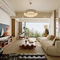 Cozy Natural Wood Style Living And Dining Room With Art Paintings And Fresh Green Plants