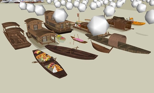 Chinese Style Wooden Boat Cruise Boat Canoe 3d model