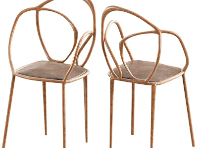 Modern Dining Chairs With Curved Metal Frame Circular Armrests And Brown Padded Seat 3d model
