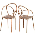Modern Dining Chairs With Curved Metal Frame Circular Armrests And Brown Padded Seat