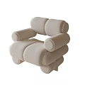 Light Colored Upholstered Single Sofa With Round Arms And Modern Design 3d model
