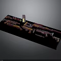 Metallic Firearms Collection Display With Rifles Handguns Ammunition And Magazines