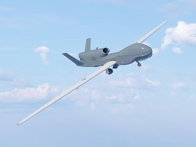 Intelligent Drone Flying High In Blue Sky With White Clouds 3d model
