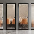 Hinged Doors With Glass Panels Various Textures And Black Frames In Interior 3d model