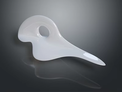 White Abstract Sculpture with Smooth Surface Circular Hole and Curved Shape on Dark Background 3d model