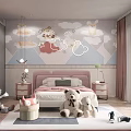 Kids Room Interior With Cloud Star Animal Wall Decor Pink Headboard And Teddy Bears